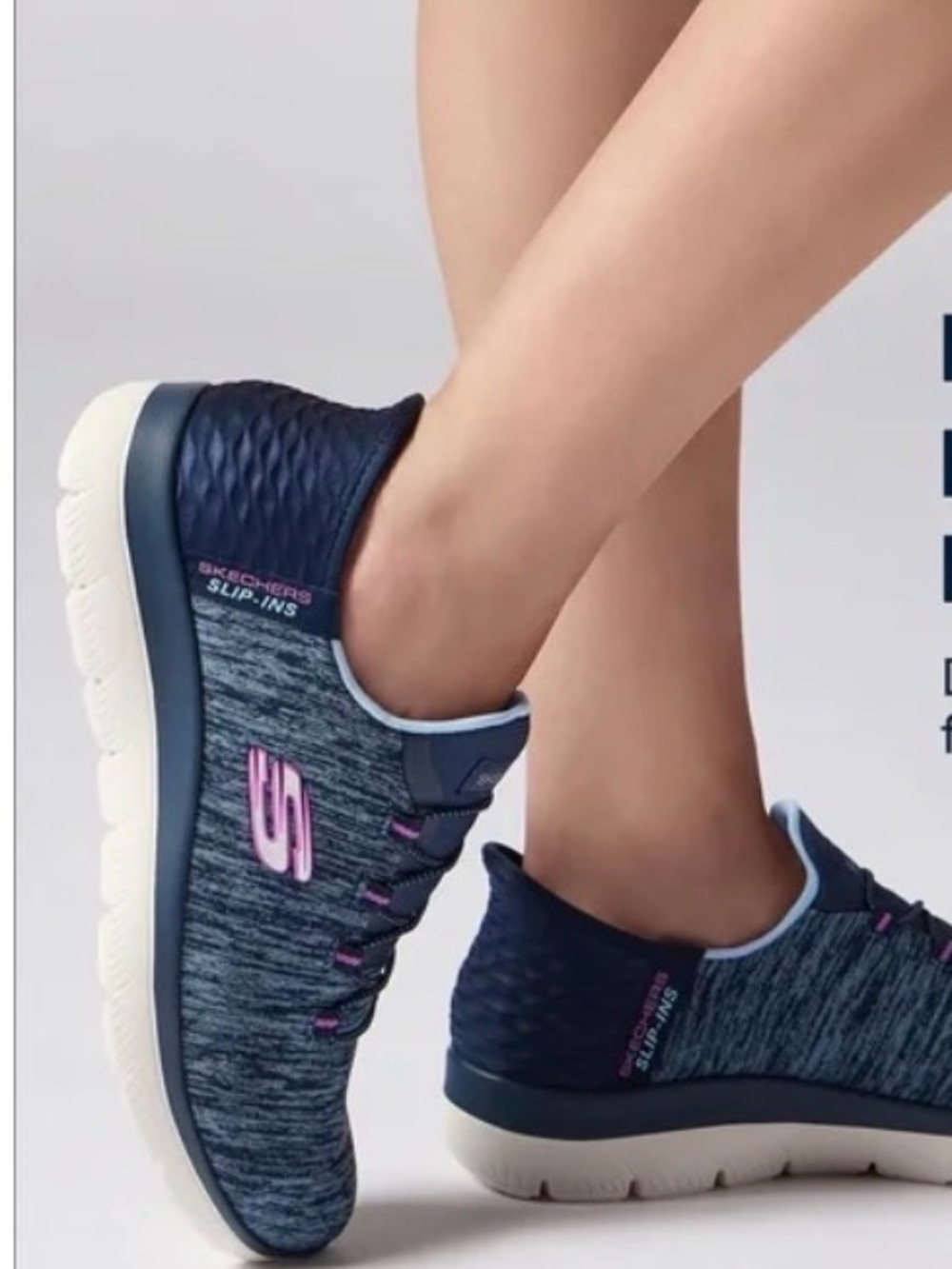Skechers Women's Navy and Pink Slip-On Vegan Memory Foam Sneakers - Picture 2 of 6